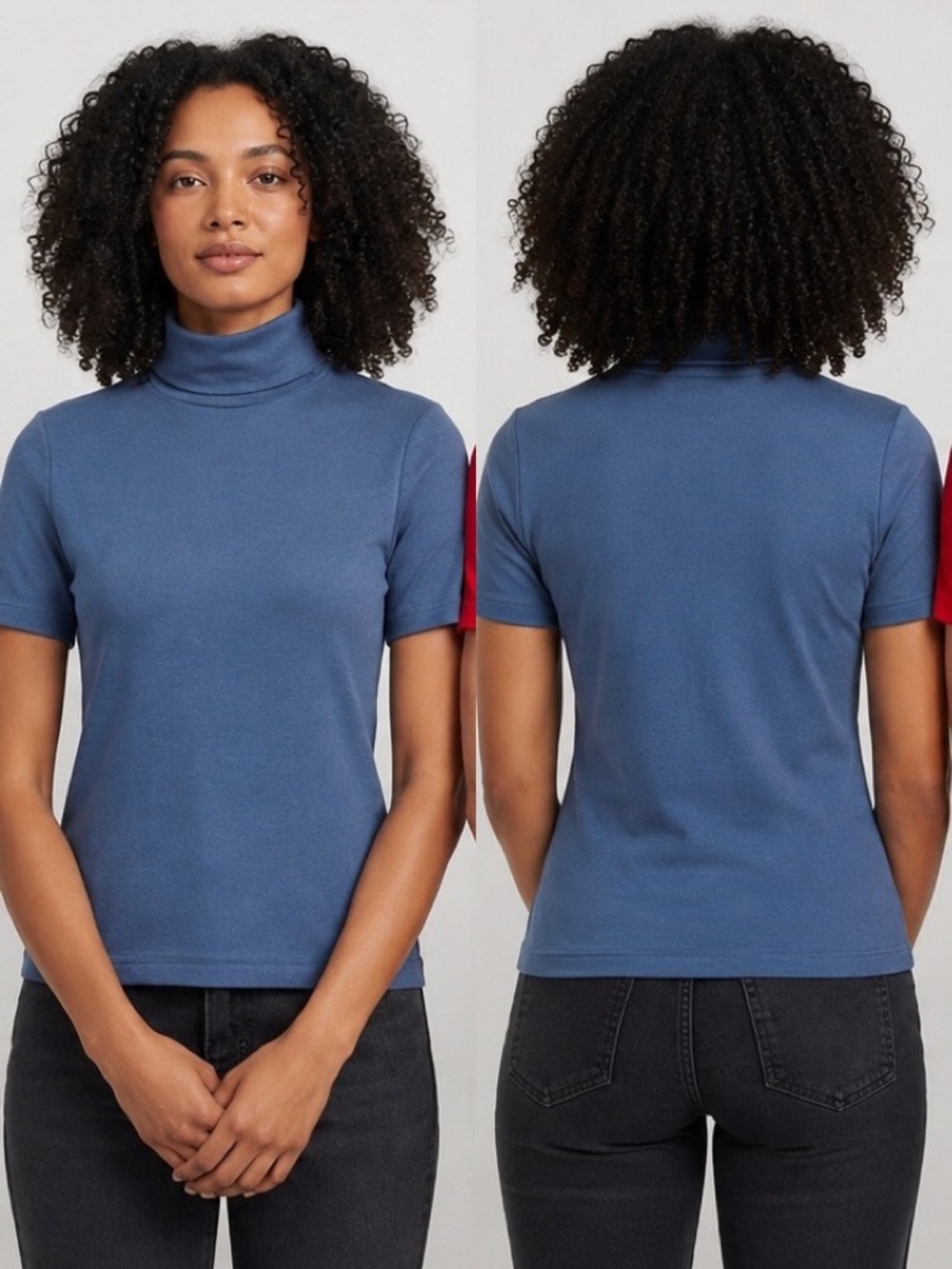 Women’s Short-Sleeve Turtleneck Tee in Slate Blue